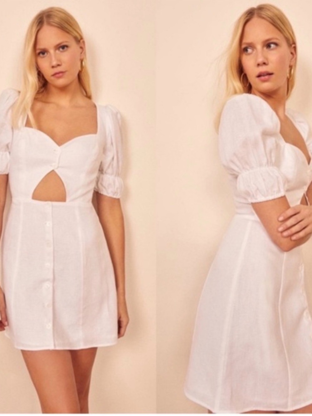 Reformation Clay Dress with mini Linen cut out puff shoulder
